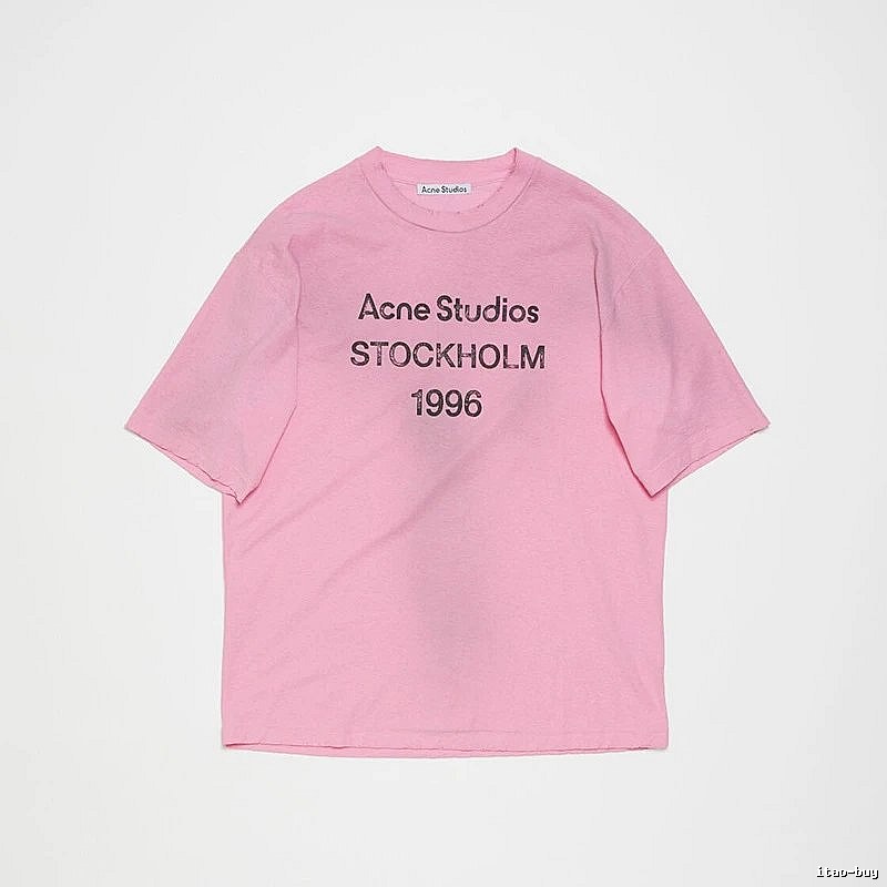 Acne Studios 2090-80 Pink Red Style Ac908026 Stockholm Logo T-Shirt Weekend Wear