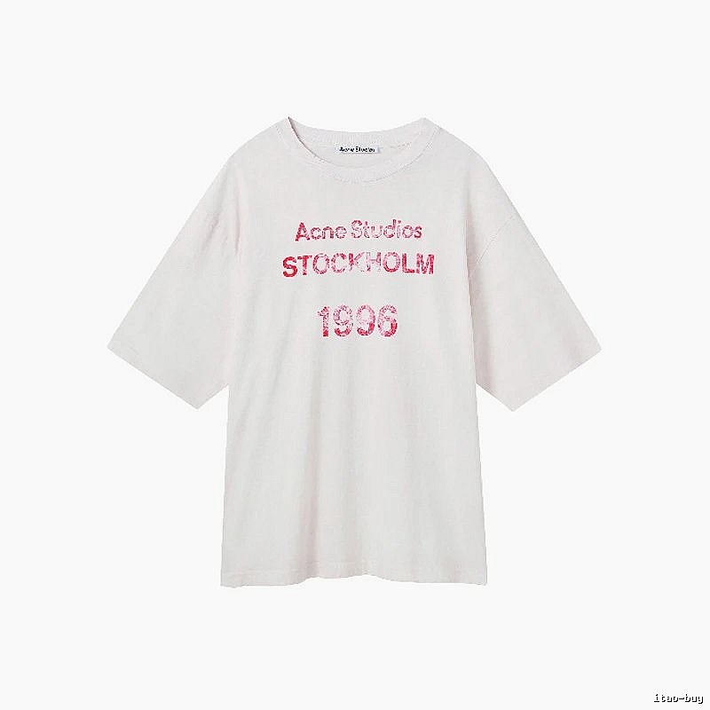 Acne Studios 2090-80 White Pink Lettering Style Ac908046 Stockholm Logo T-Shirt Resort Wear