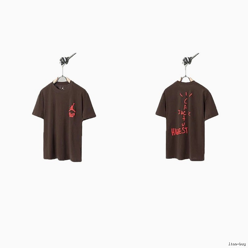 AJ x Travis Scott Co-branded Street Style Brown Short-sleeve T-shirt