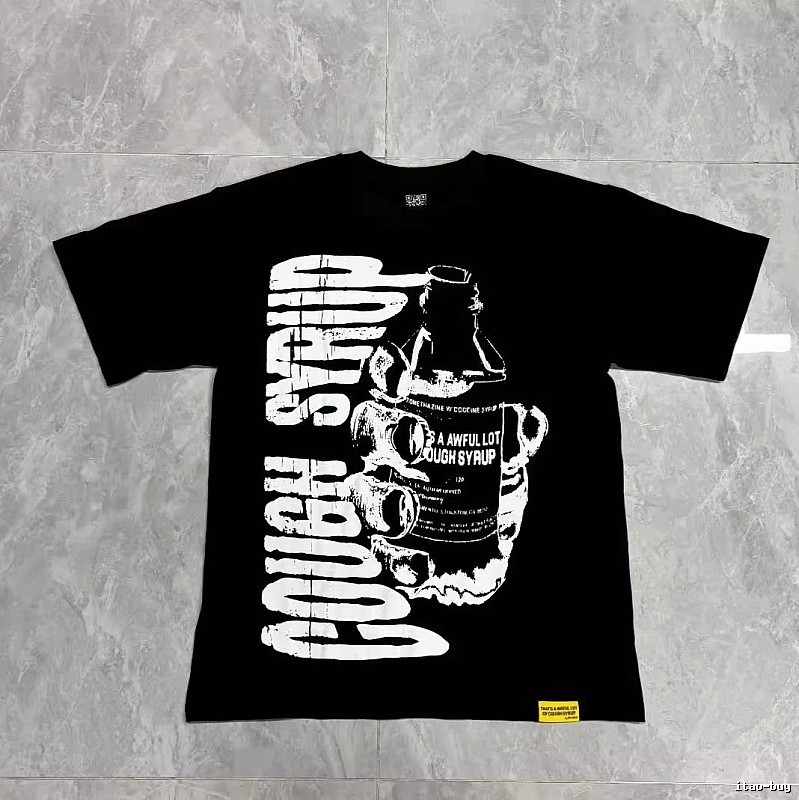 ALOCS Syrup Print Street Style Black T-Shirt