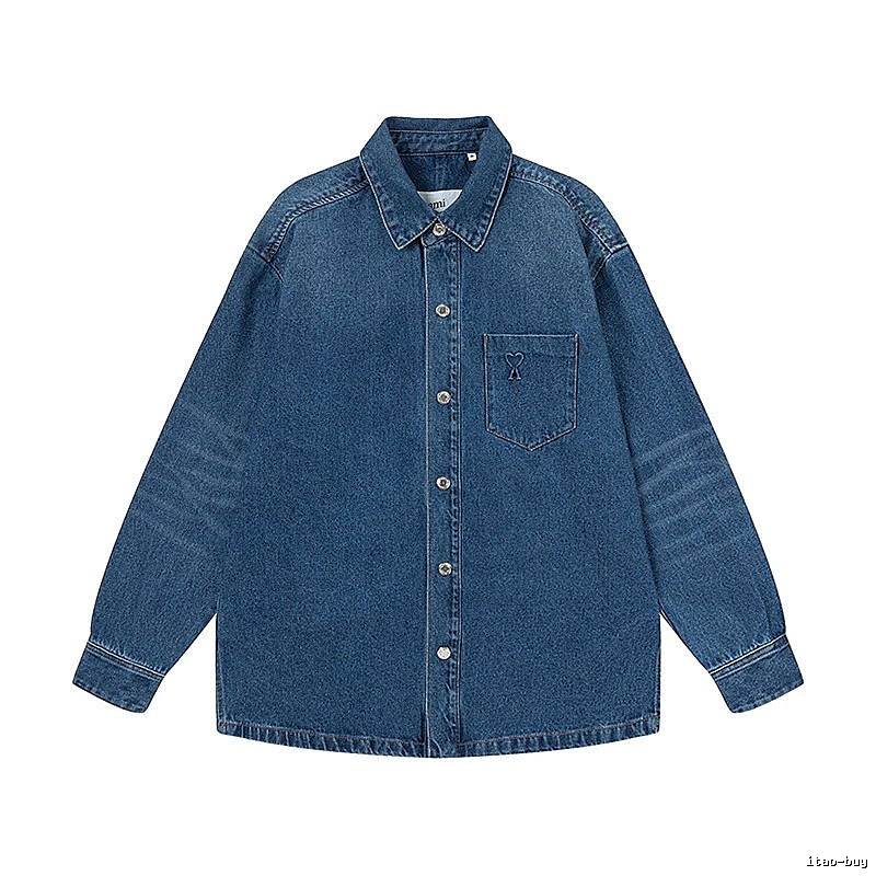 AMI Denim Style Dark Blue Shirt