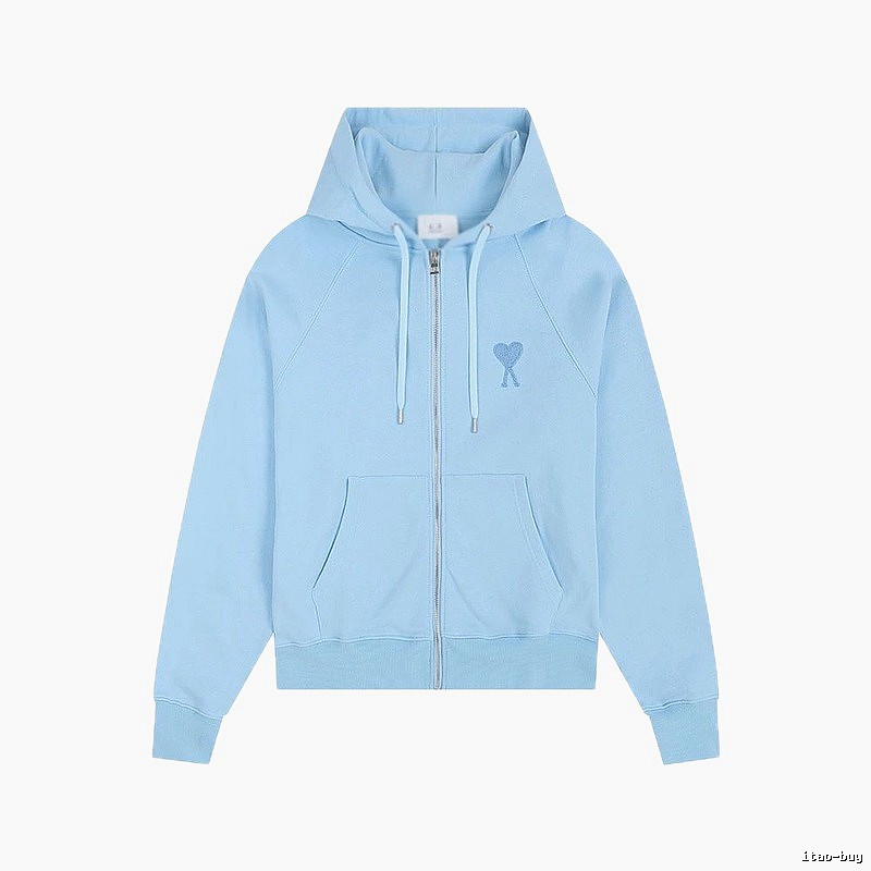 AMI Love Embroidery Light Blue Hoodie