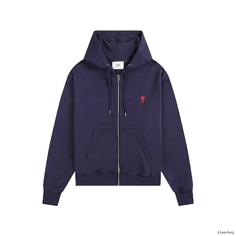 AMI Love Embroidery Style Dark Blue Hoodie