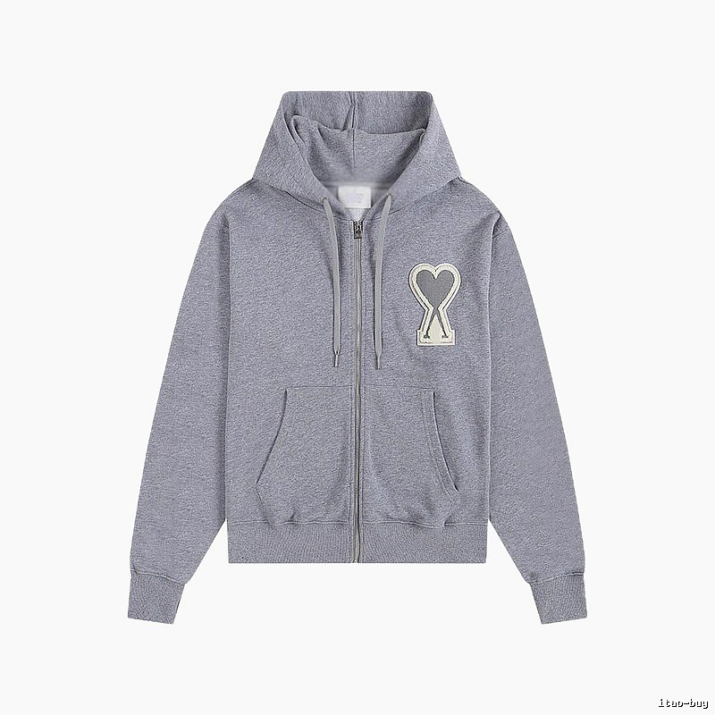 AMI Love Series Grey Zip-Up Hoodie