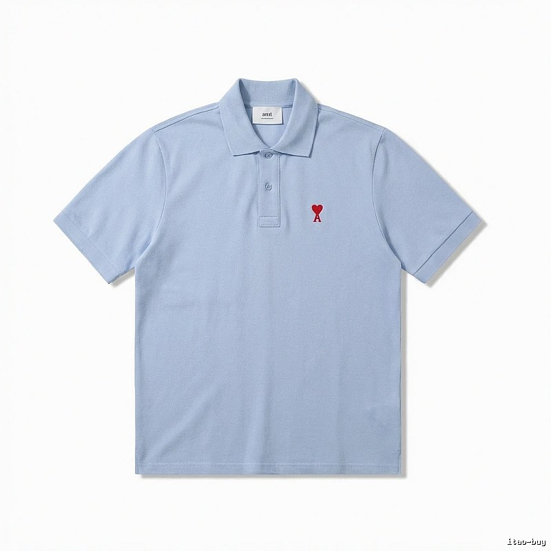 AMI Love Series Simple Style Blue Polo Shirt