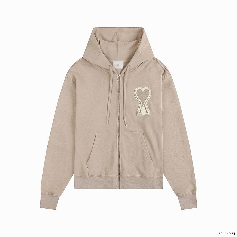 AMI Love Zipper Beige Sweatshirt