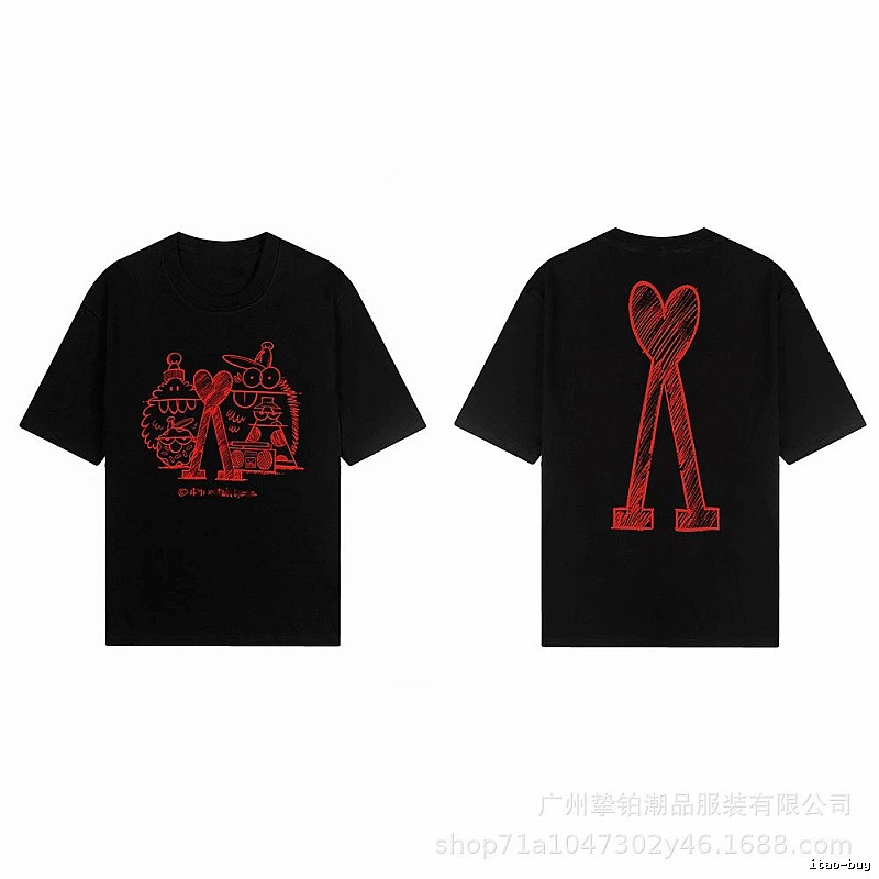 AMI red graffiti-style short-sleeve shirt