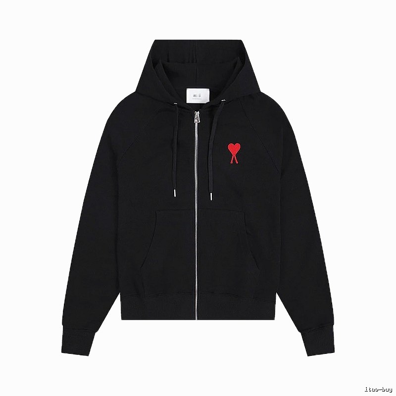 AMI Red Heart Embroidery Trendy Cool Black Sweatshirt
