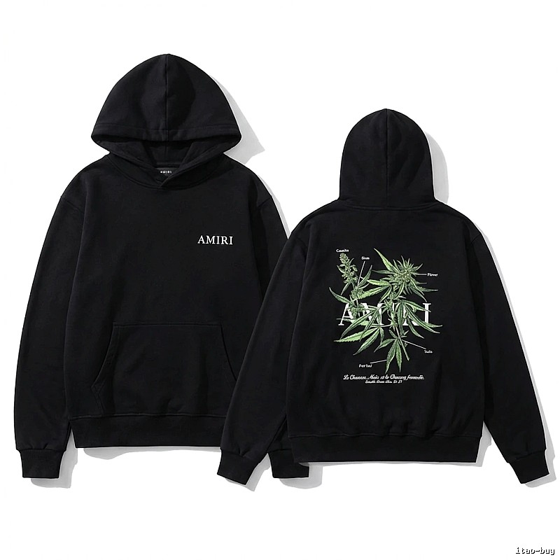 AMIRI Black Hoodie with Botanical Print Style
