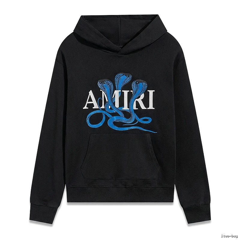 AMIRI black hoodie with snake - pattern printing
