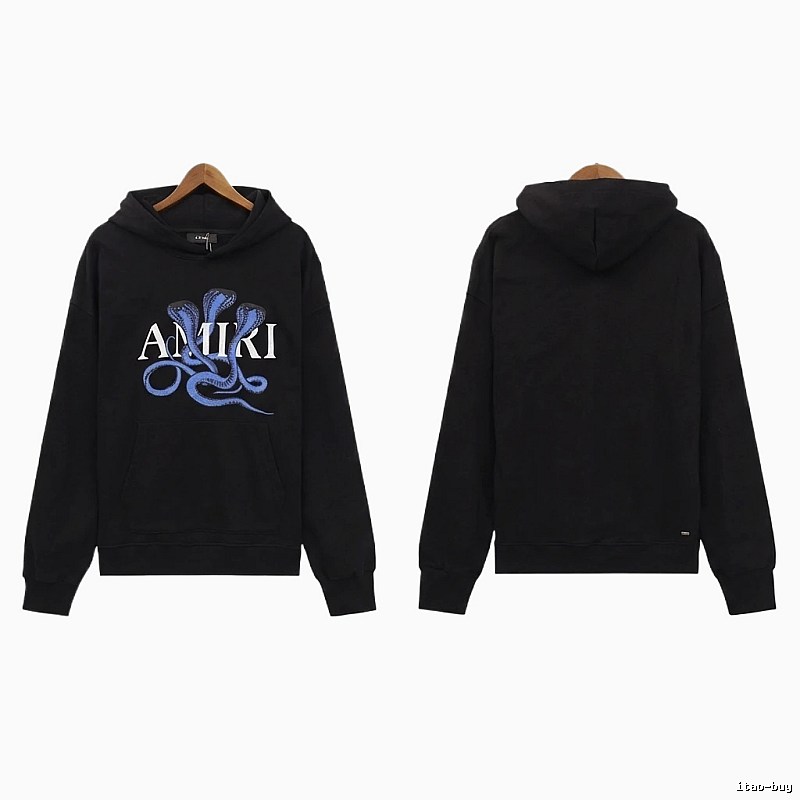 AMIRI Black Hoodie with Snake Print