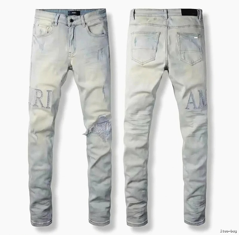 AMIRI Ripped Trendy Brand Light Gray Jeans