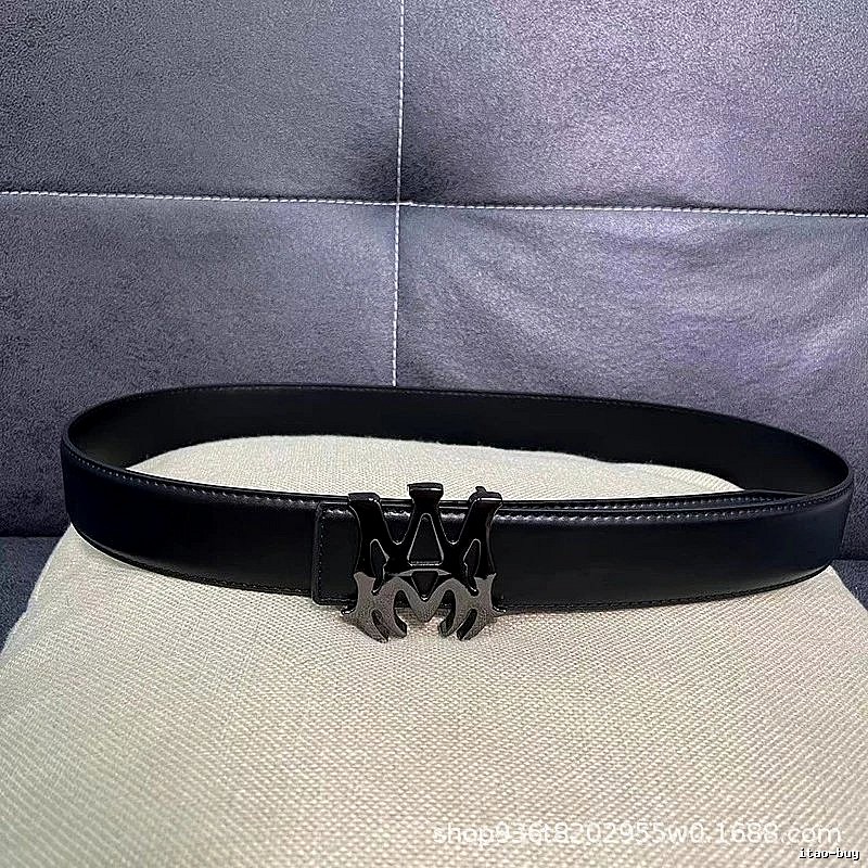 Amiri Travel Logo belt Black Belt Metallic with Modern Look