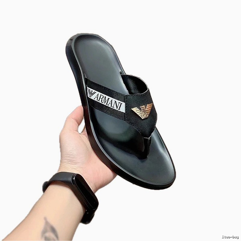 Armani Eagle Logo Light Luxury Casual Style Black Flip-Flops