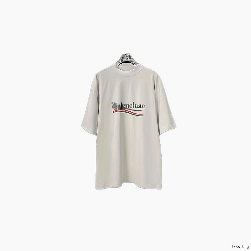 Balenciaga alphabet-style white T-shirt.