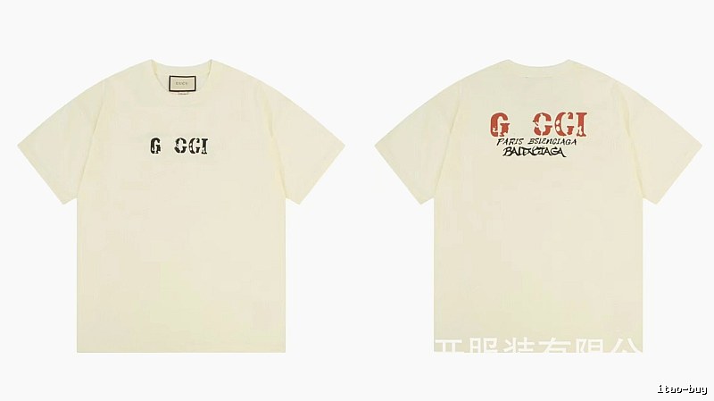 Balenciaga Co-branded Distressed-style Off-white Short Sleeve T-Shirt