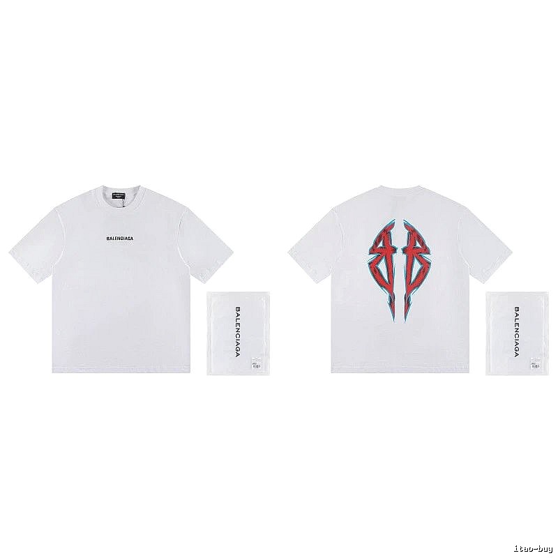 Balenciaga Double B Graffiti Street Style White T-Shirt