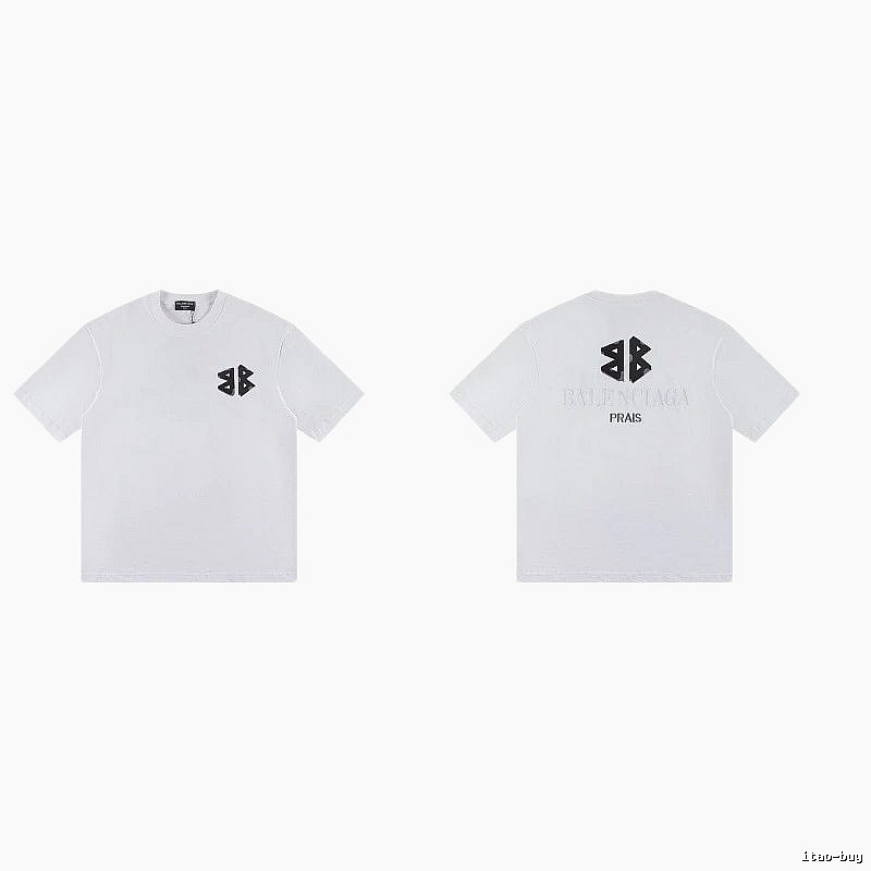 Balenciaga Double-B Print Street Style White T-Shirt