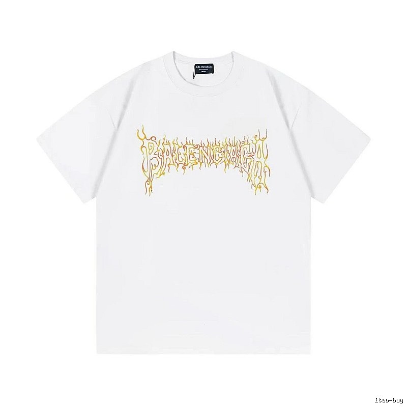 Balenciaga Gothic Style Flame Print White T-Shirt