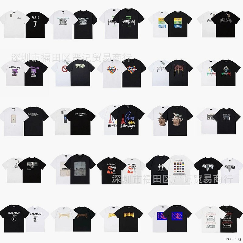 Balenciaga Printed Trendy Black and White Short Sleeve T-Shirt