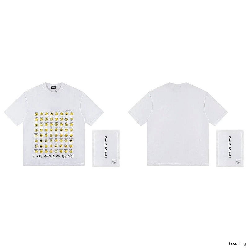Balenciaga Smiley Face Printed Street Style White T-shirt