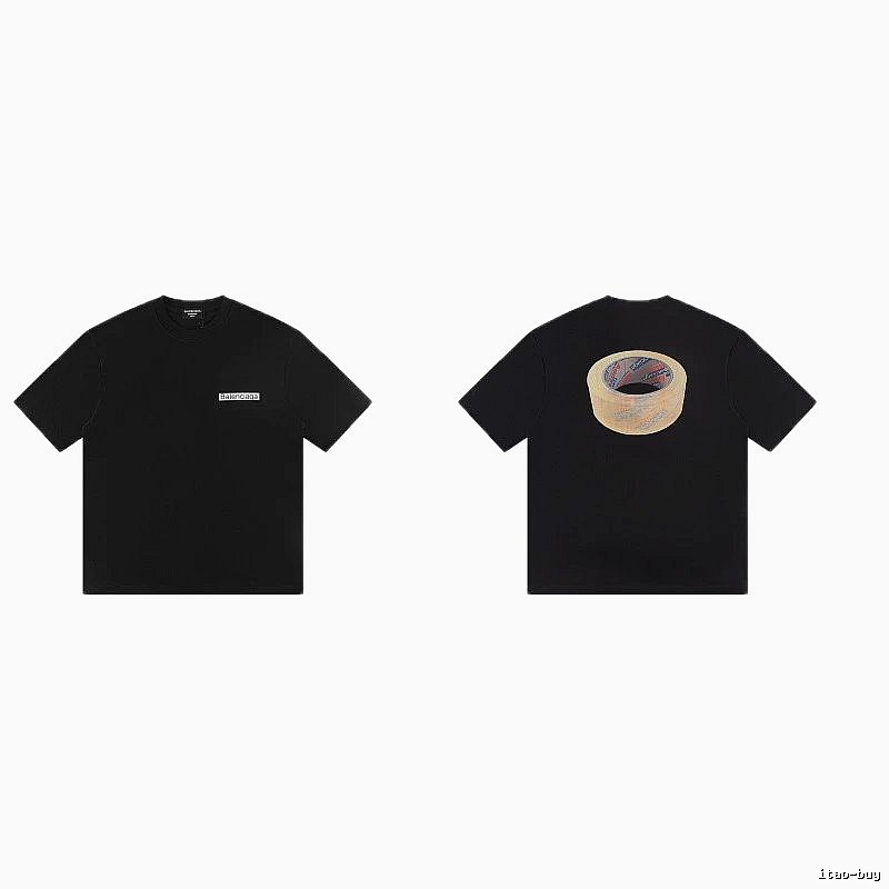 Balenciaga Tape Print Street Style Black T-Shirt