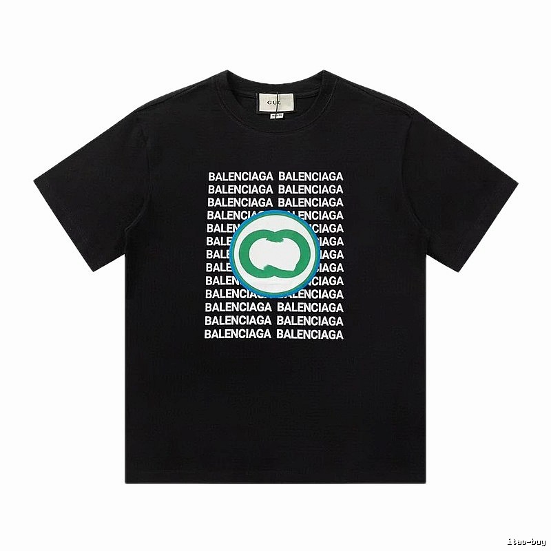 Balenciaga Trendy All-over Print Black Short-sleeve T-shirt