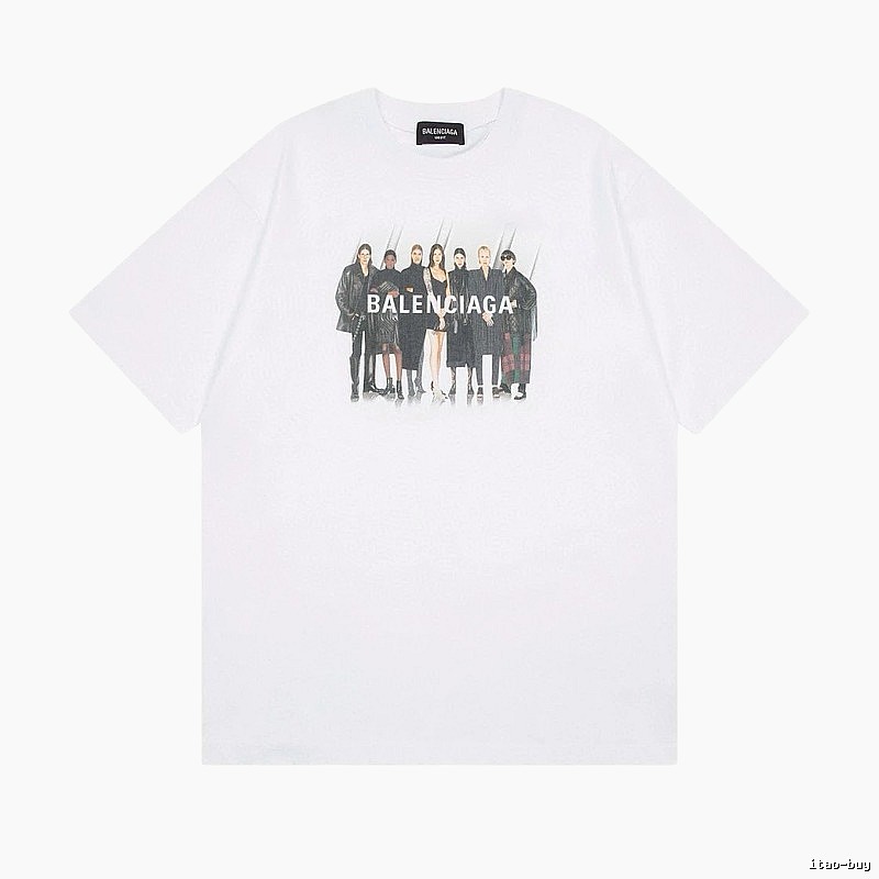 Balenciaga Trendy and Cool Style Portrait Print White T-shirt