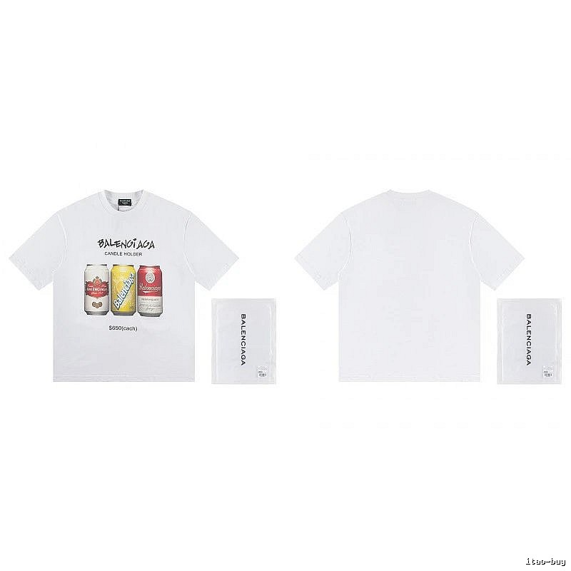 Balenciaga Trendy White T-Shirt with Soda Can Print