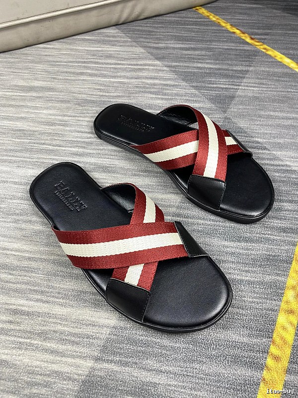 BALLY Classic Striped Casual Black and Red Slide Slippers