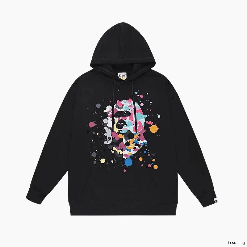 Bape camouflage splatter ink style black hoodie