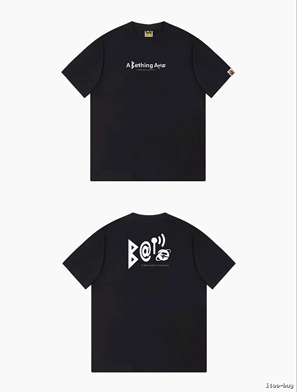 Bape letter - printed short - sleeved black T - shirt