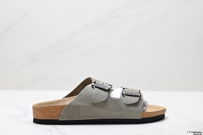 Birkenstock Classic Double-Buckle Casual Style Grey Slide Sandals