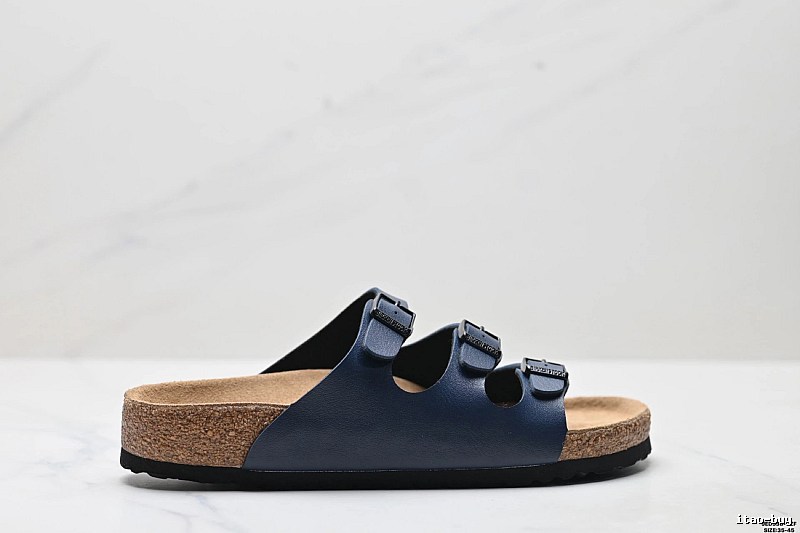 BIRKENSTOCK Three-Buckle Casual Dark Blue Slide Sandals