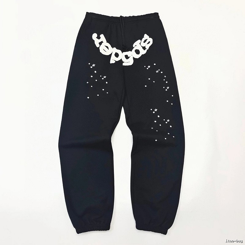 Bold White Branding Sp5der Logo Sweatpants in Black