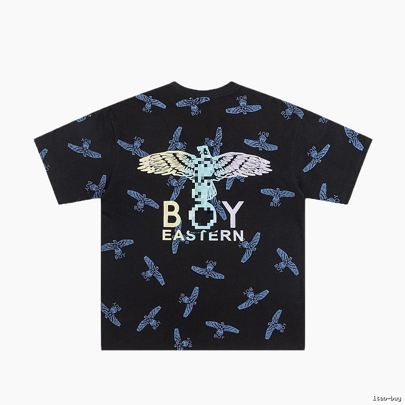 BOY All-over Flying Eagle Print Streetwear Style Black Short-sleeve T-shirt