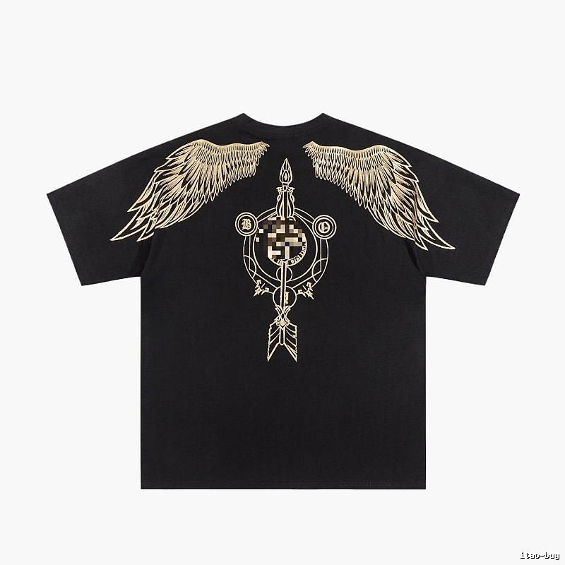 BOY Gold-foil Stamped Wings Street Style Black Short-sleeve T-shirt