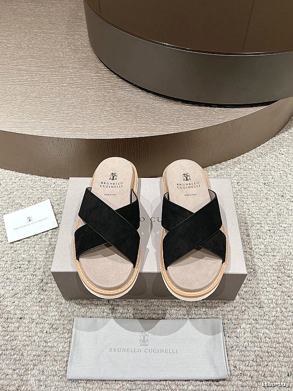 Brunello Cucinelli Casual Style Black Crisscross Slide Sandals