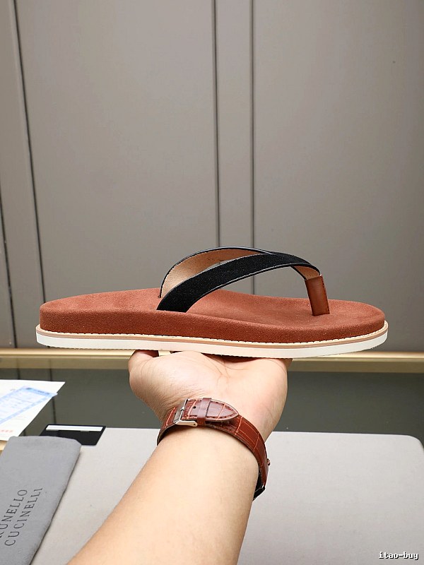 Brunello Cucinelli Casual Style Brown and Black Color-block Flip-flops