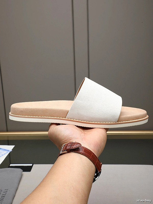 Brunello Cucinelli Minimalist Casual Off-White Slide Sandals