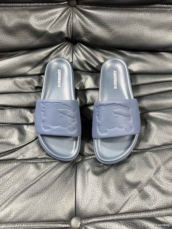 Burberry Equestrian Knight Collection Minimalist Grey-Blue Slide Sandals