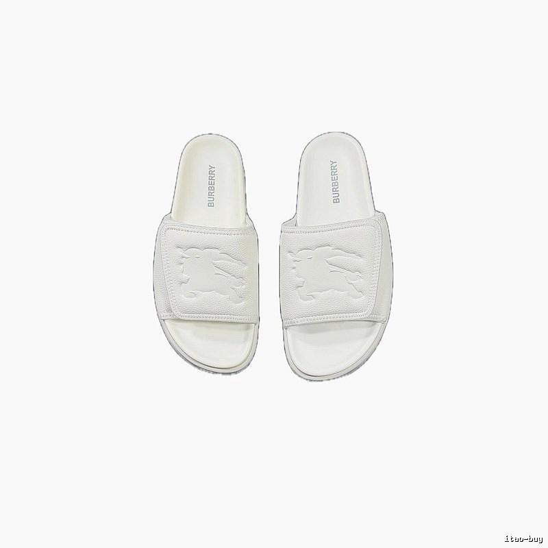 Burberry Knight Logo Minimalist Style White Slide Sandals