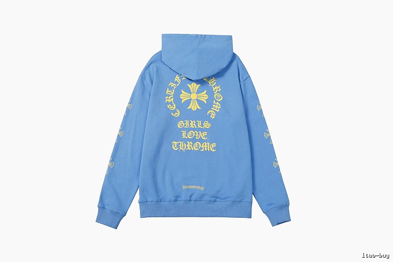 Chrome Hearts 2088-90 Sky Blue Cross Graphic Hoodie Summer Styling