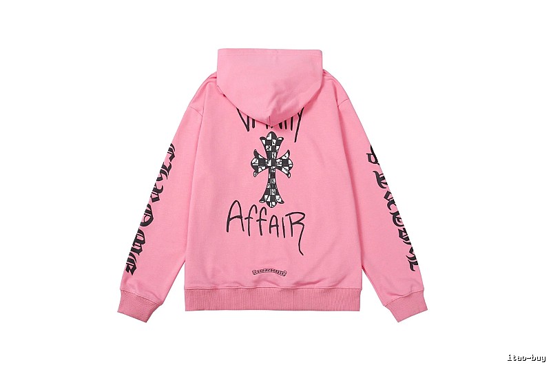 Chrome Hearts 2088-91 Pink Red Cross Graphic Hoodie Campus Look
