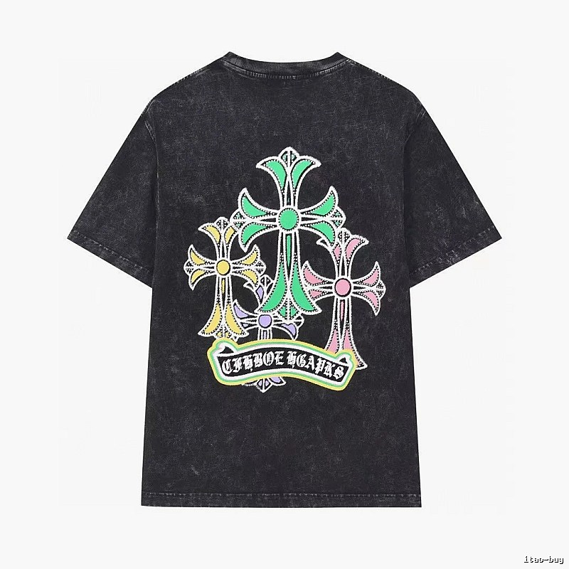 Chrome Hearts Colorful Cross Vintage Distressed Black T-Shirt