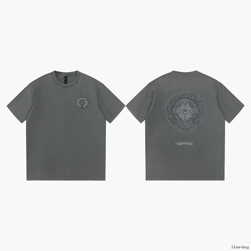 Chrome Hearts Cross Embroidered High Street Dark Grey Short-sleeve T-Shirt