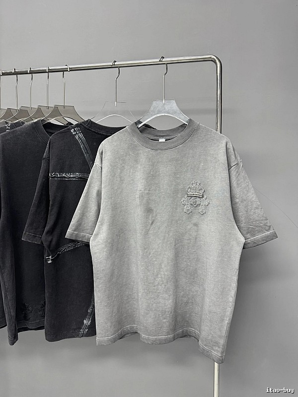 Chrome Hearts Cross Embroidered Vintage Distressed Gray Short-sleeve T-shirt