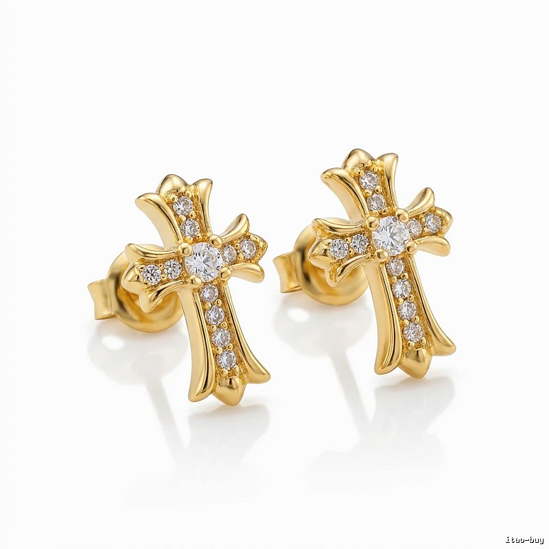 Chrome Hearts Cross Luxurious Style Gold Stud Earrings