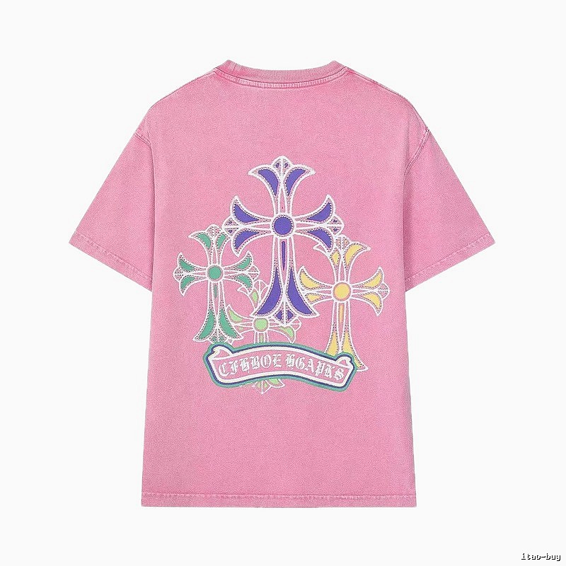 Chrome Hearts Cross Print Vintage-style Pink T-Shirt