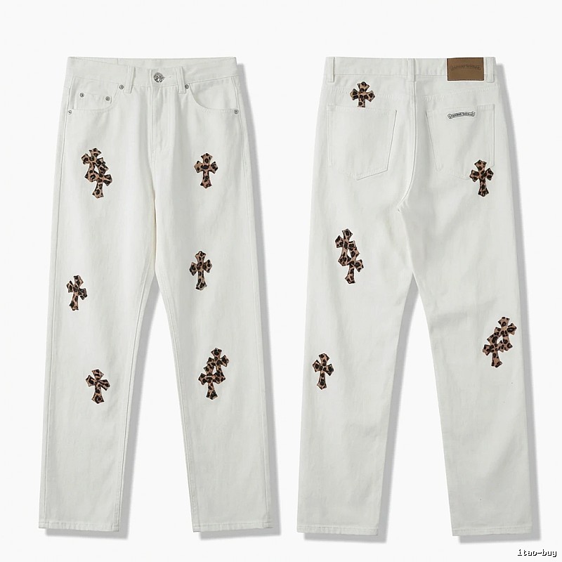 Chrome Hearts Cross Trendy Cool White Jeans